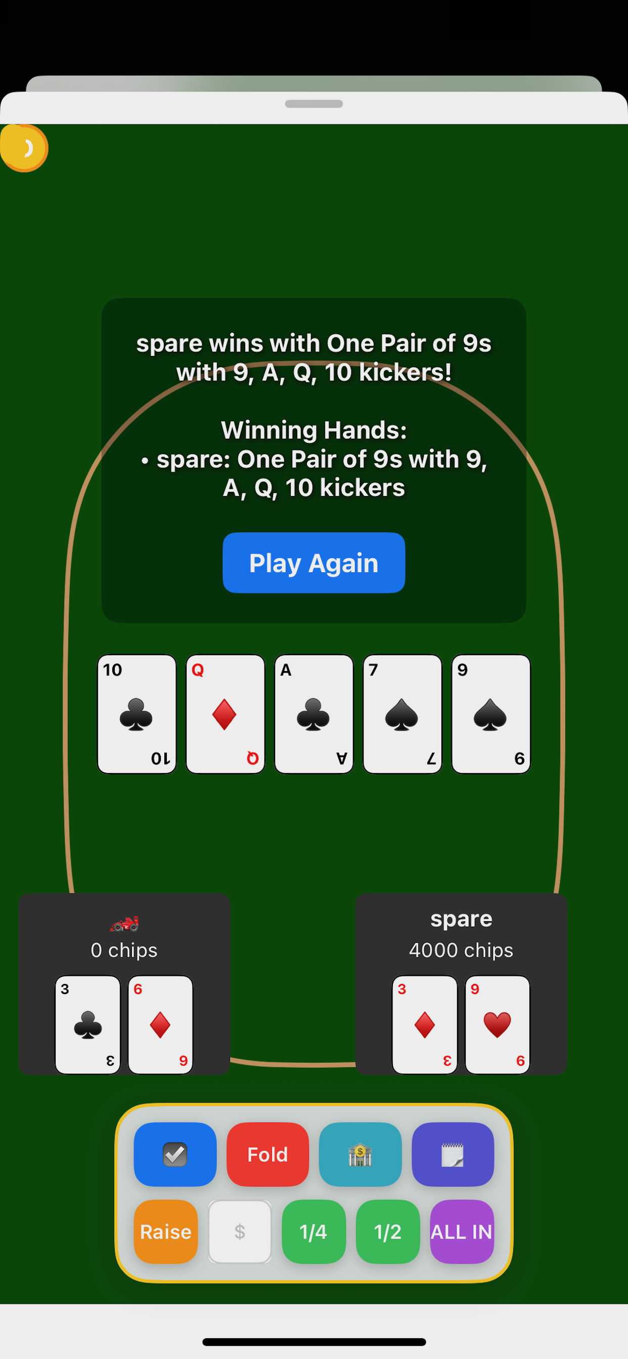 Poker2Player Game Results